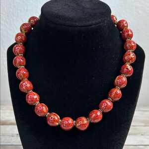 Elegant Red Ceramic Beaded Necklace